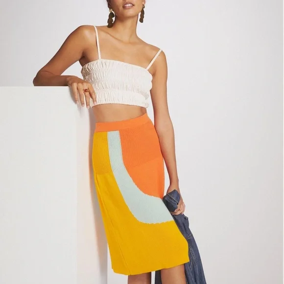 Anthro Margo Baridon Colorblocked Knit Midi Skirt - Picture 12 of 12